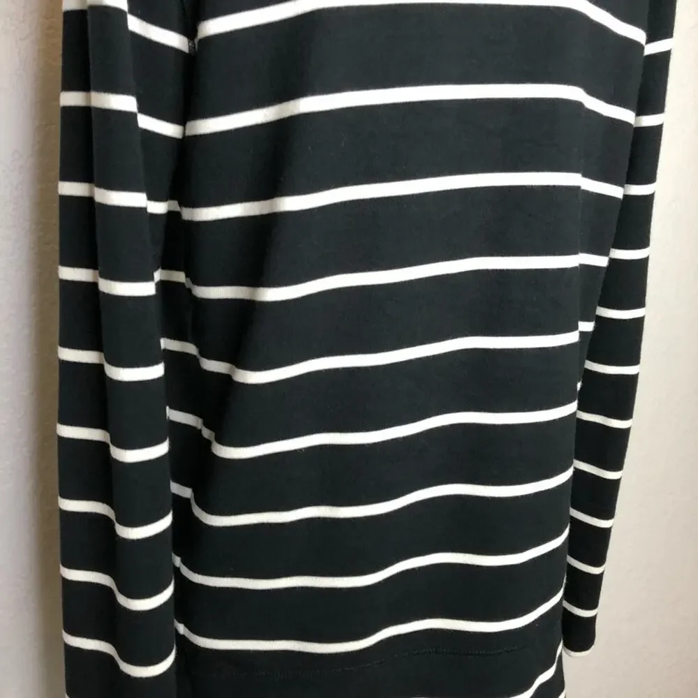 Lauren Ralph Lauren black white striped long open front cardigan size Medium